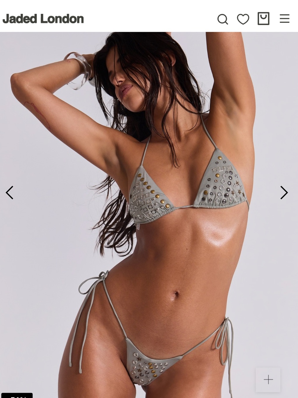 Jaded London Gray Studded Triangle Bikini Set